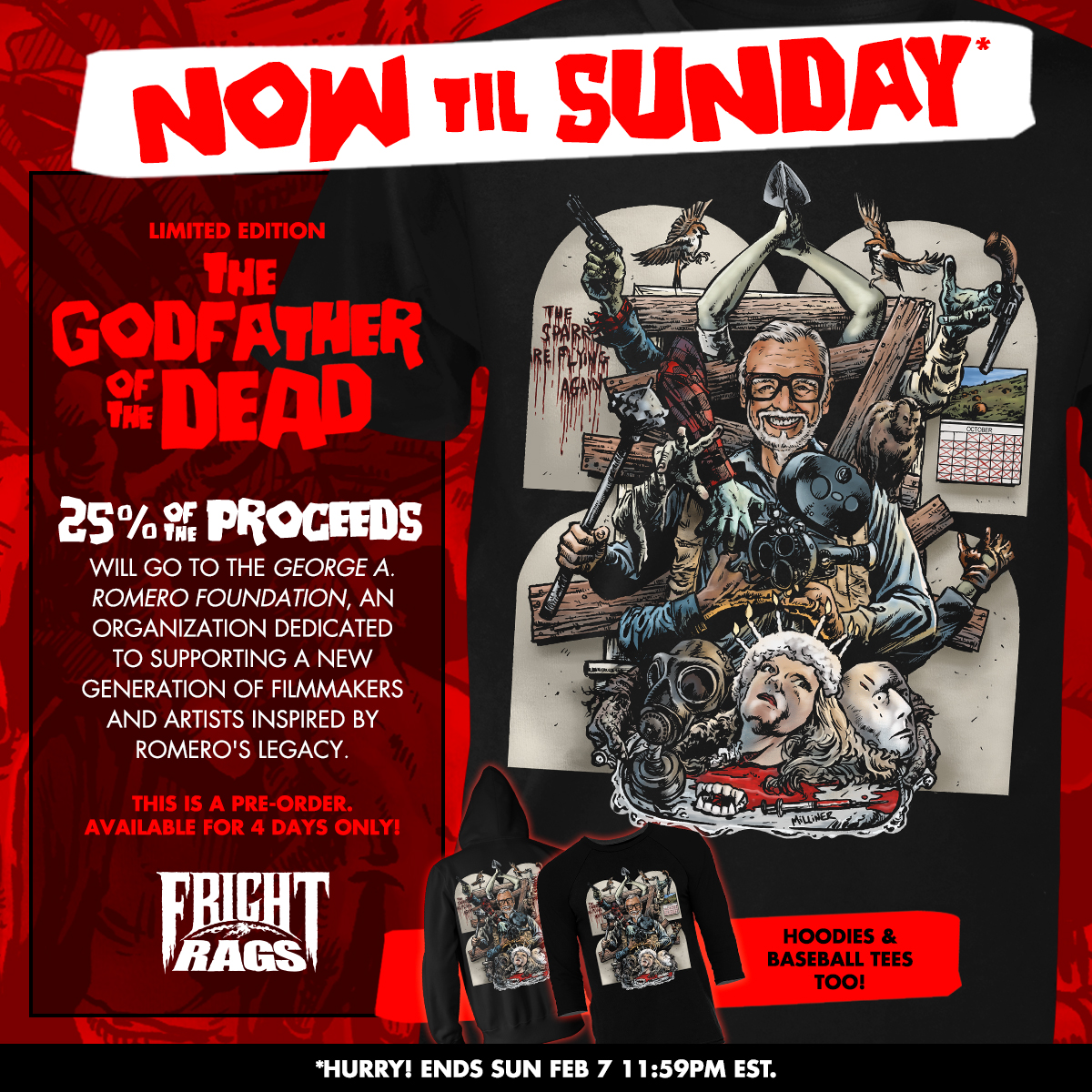Celebrate GEORGE ROMERO’s Birthday with Fright-Rags’ Tribute Design