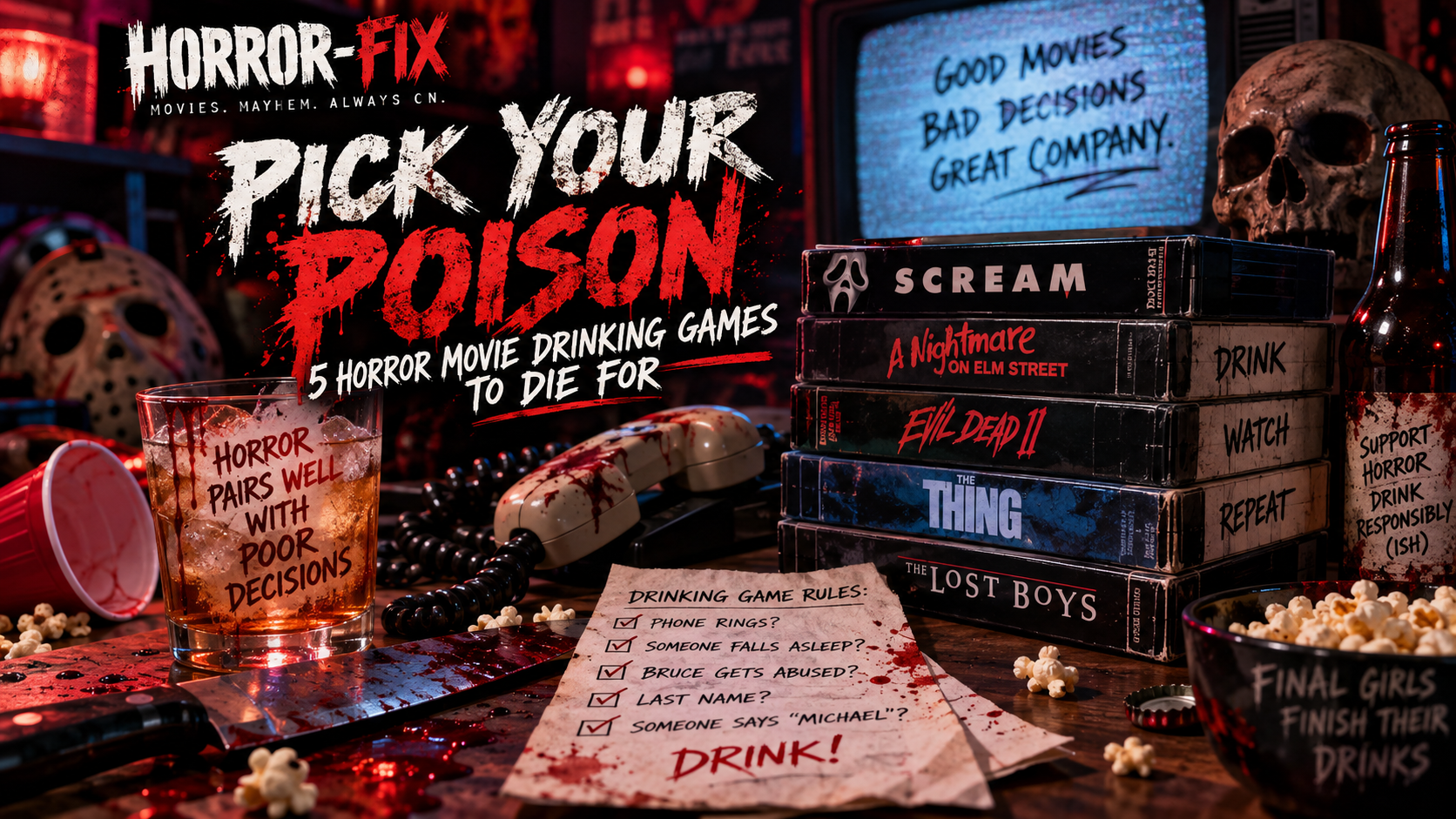 Pick Your Poison: 5 Horror Movie Drinking Games to Die For